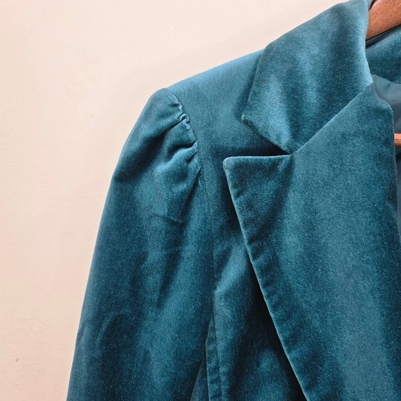 Vtg Y2K New York & Company Blazer Jacket XL Teal Velvet Career Office Fairy Read - Picture 9 of 13